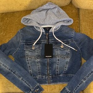 True Religion Women's Denim Jacket with Gray Hood